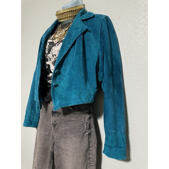 VINTAGE Suede Renditions by Sandi Blue Leather Jacket Fits Like Women's L 80's - Picture 2 of 8